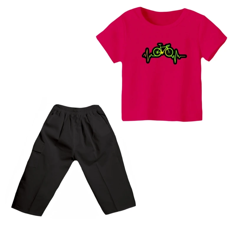 ست تی شرت و شلوارک دخترانه مدل دوچرخه کد 14