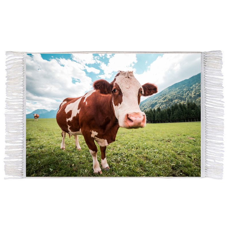 فرش ماشینی دیوارکوب اطلس آبی طرح گاو و آسمان مدل T1752