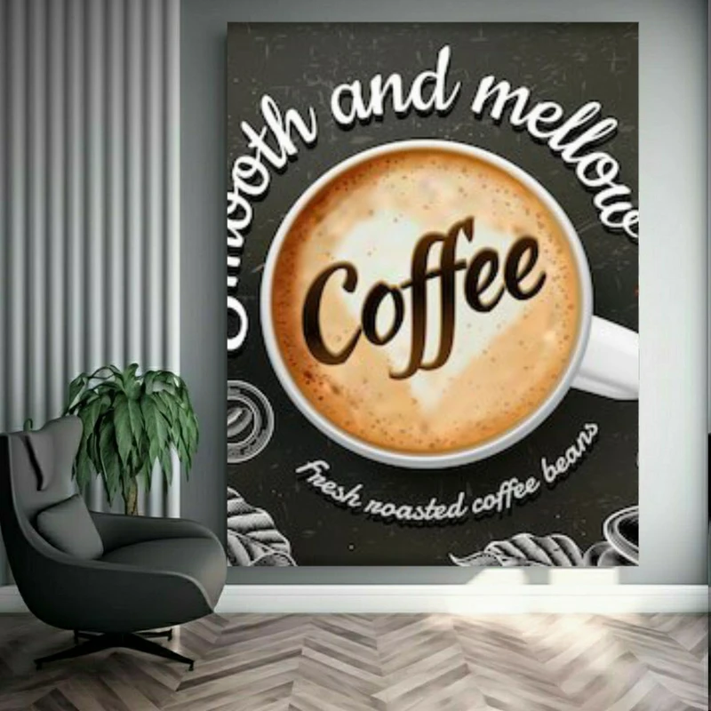 تابلو بوم طرح مخمل فنجان قهوه مدل آرت لاته کد BK23702