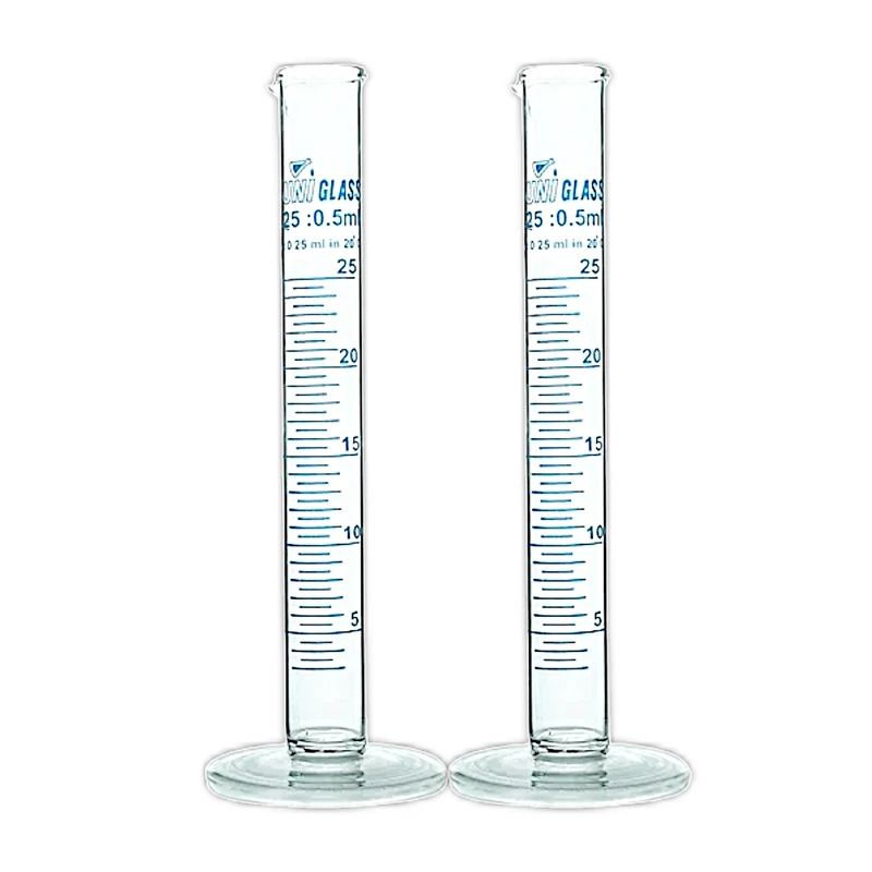 استوانه مدرج آزمایشگاهی مدل بروسیلیکات حجم ۲۵ میلی لیتر بسته ۲ عددی