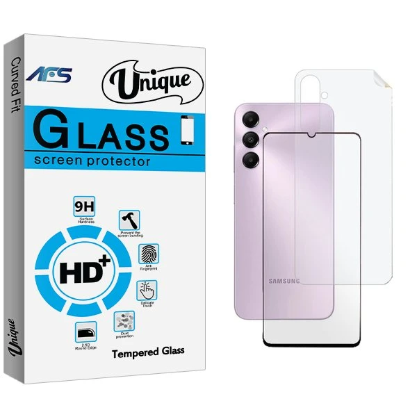 محافظ صفحه نمایش شیشه ای ای اف اس مدل Unique مناسب برای گوشی موبایل سامسونگ Galaxy A15  به همراه محافظ پشت گوشی