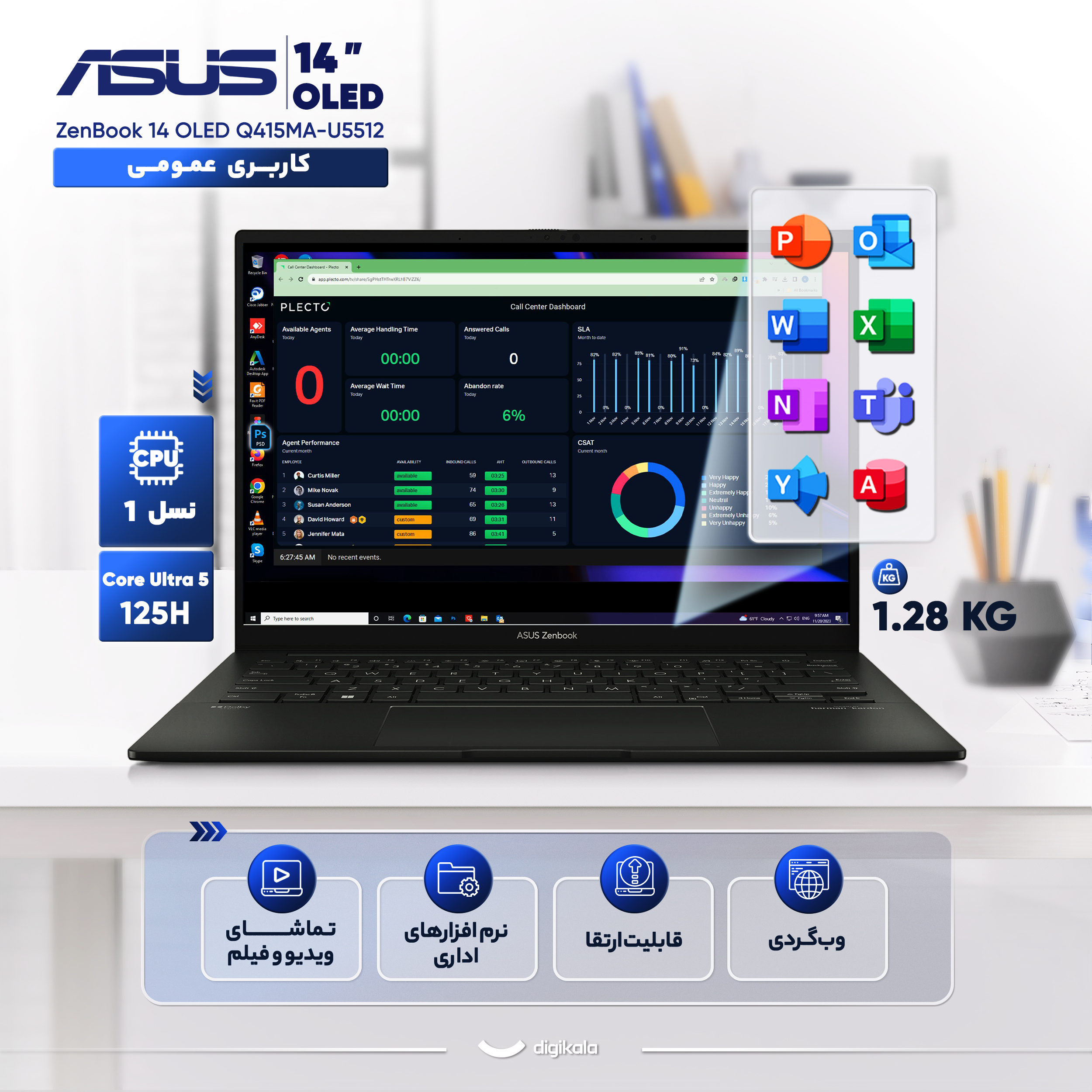 لپ تاپ 14 اینچی ایسوس مدل ZenBook 14 OLED Q415MA-U5512-Core Ultra 5 125H-8GB LPDDR5-512GB SSD-Touch