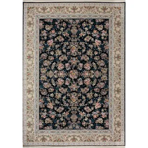 فرش ماشینی 1200 شانه زمینه سرمه‌ای حاشیه سرمه ای مدل بهشت