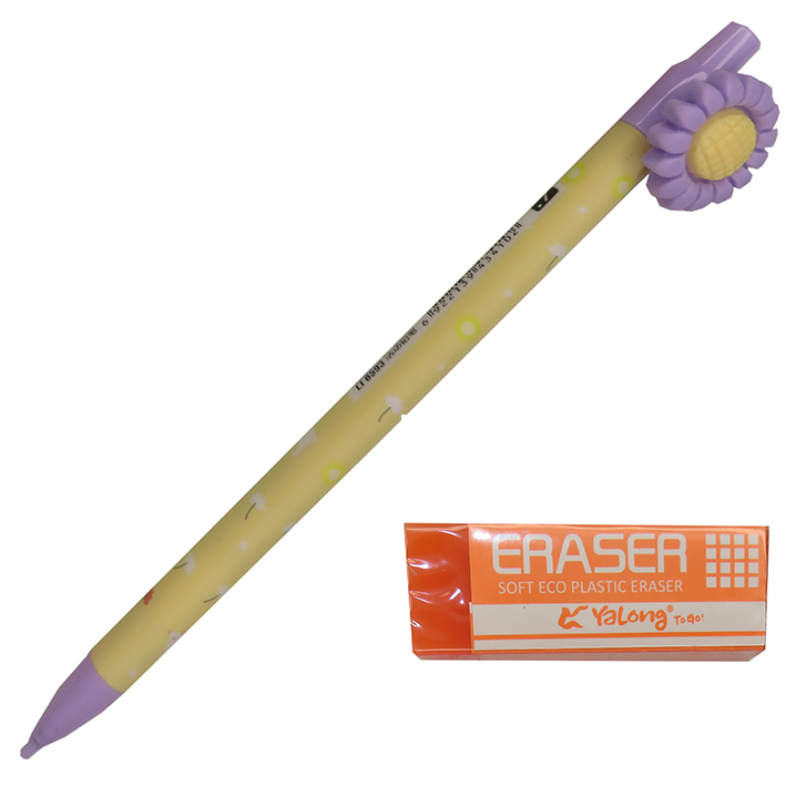 مداد نوکی 0.7 میلی متر لانتو طرح گل آفتابگردان کد ZA1 به همراه پاک کن