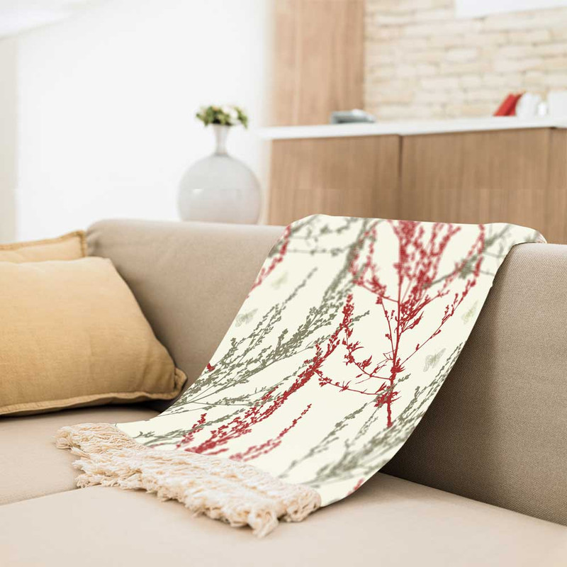 شال مبل طرح گل عروس کد Q2SH1080 سایز 100x180 سانتی متر