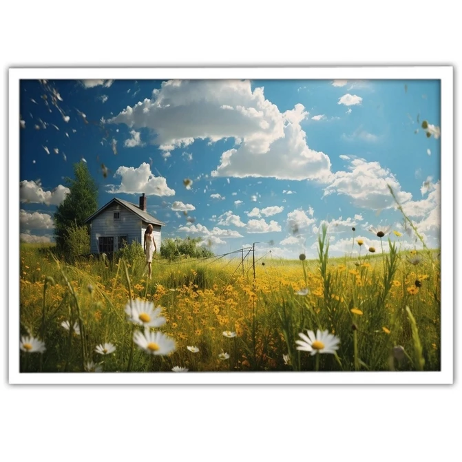 تابلو نوری بکلیت طرح نقاشی منظره طبیعت و کلبه چوبی مدل W-MID-17582