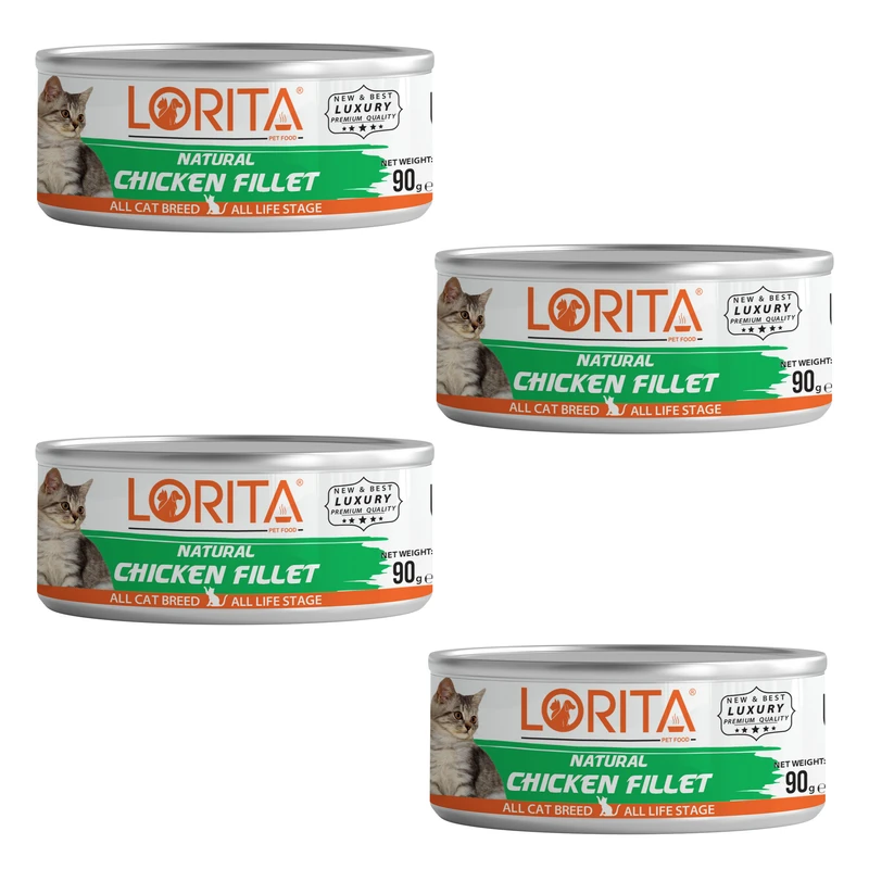 کنسرو غذای گربه لوریتا مدل NATURAL CHICKEN FILLET وزن 90 گرم مجموعه 4 عددی