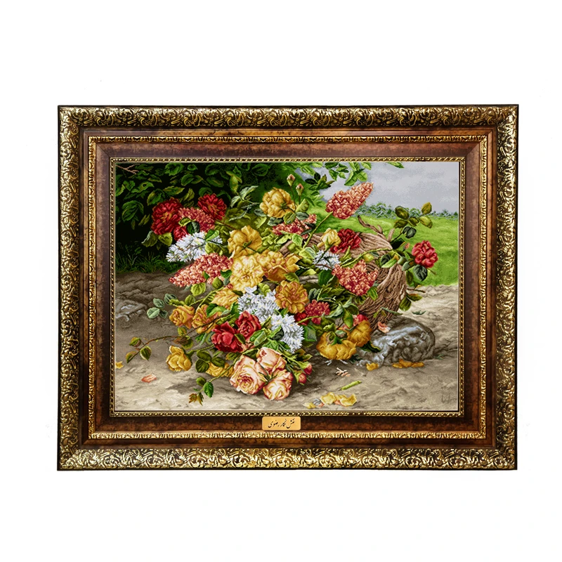 تابلو فرش ماشینی نقش نگار رضوی طرح گل کد 2150KH