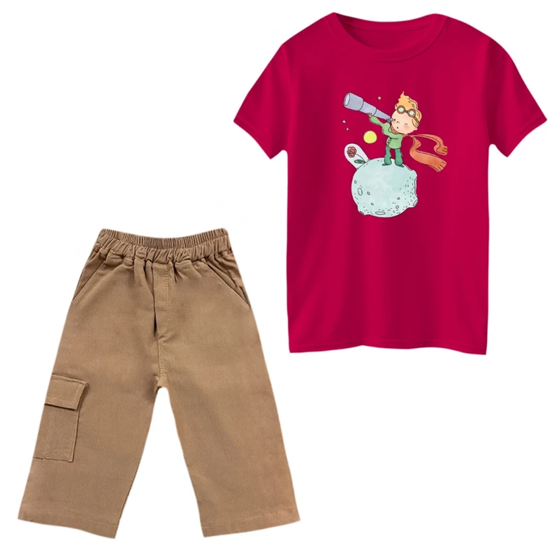 ست تی‌شرت و شلوارک پسرانه مدل شازده کوچولو و تلسکوپ