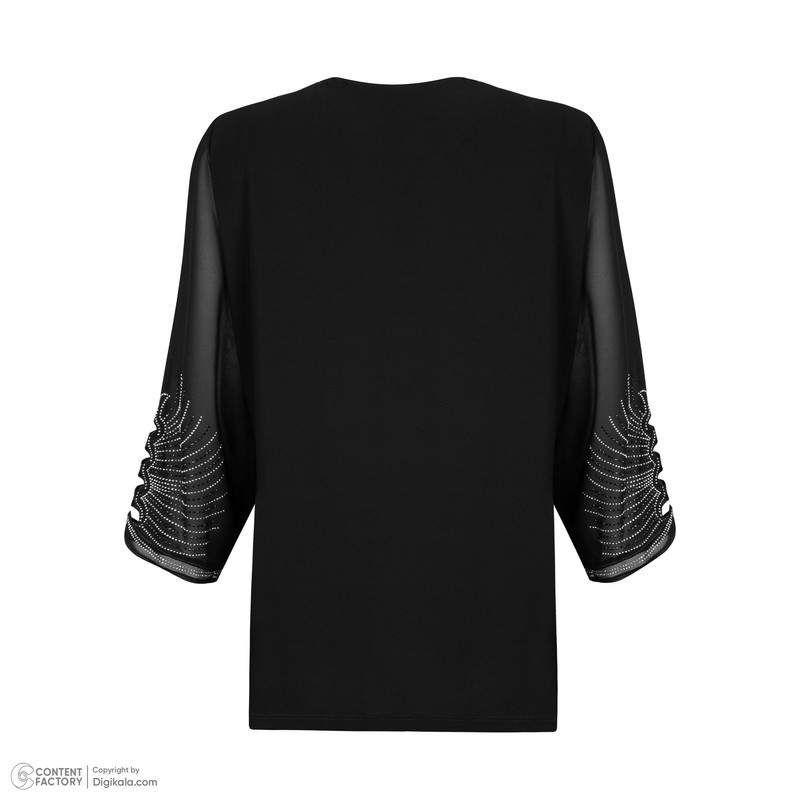 بلوز زنانه مدل خاویاری آستین حریر نگین دار رنگ مشکی