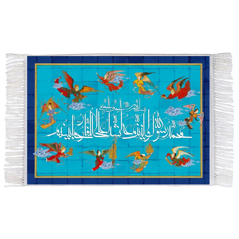 فرش ماشینی دیوارکوب اطلس آبی مدل سوره فتح کد T3968