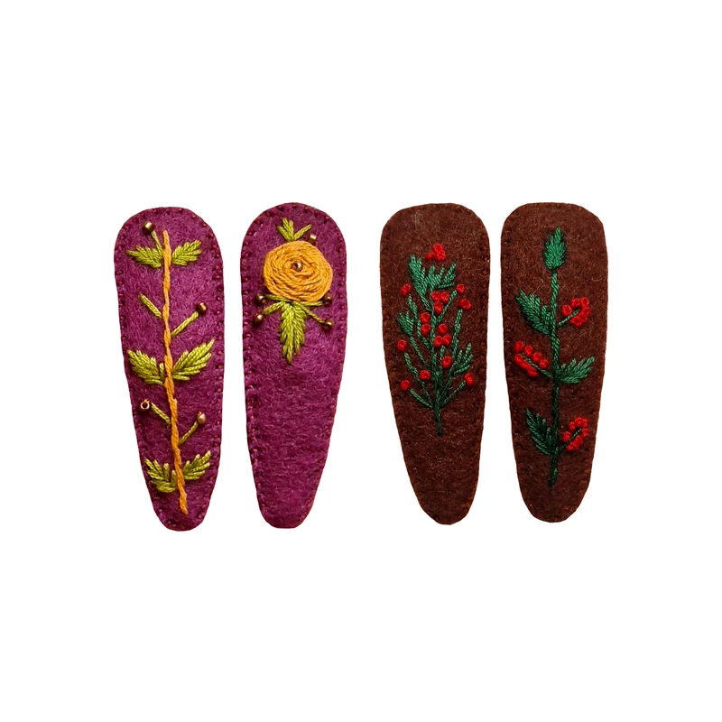 گیره مو زنانه مدل گلدوزی شده بسته چهار عددی