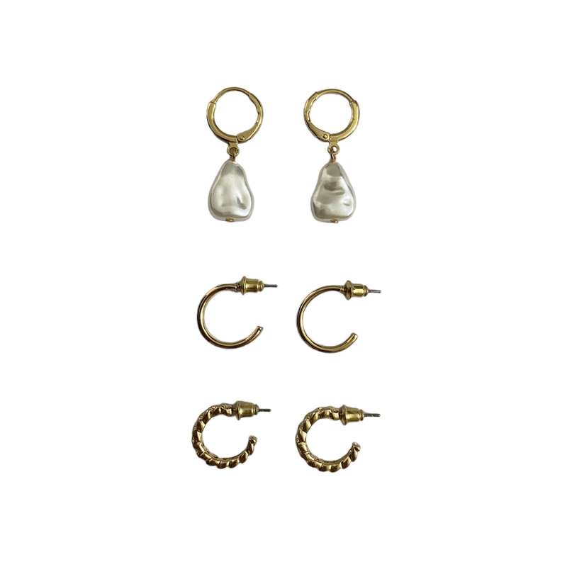 گوشواره زنانه مدل مروارید باروک مجموعه سه عددی گوشواره زنانه مدل مروارید باروک مجموعه سه عددی