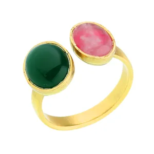 انگشتر زنانه گالری عزیزی طرح دو سنگ مدل 15335