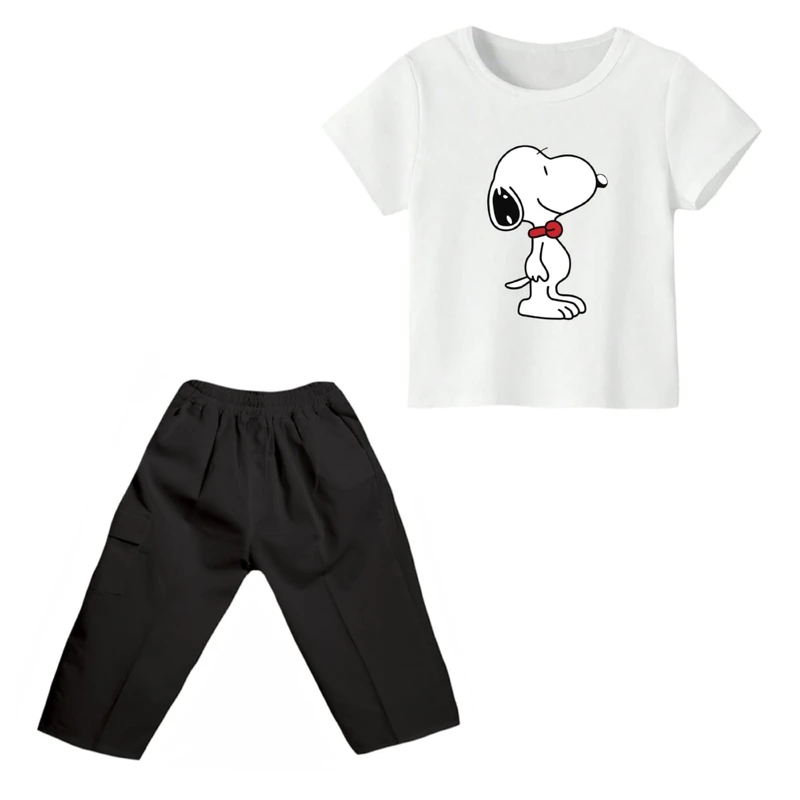 ست تی شرت و شلوارک پسرانه مدل اسنوپی کد ۸۶ رنگ سفید