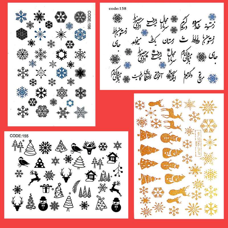 استیکر طراحی ناخن مدل زمستانه طرح برف و کریسمس مجموعه 4 عددی کد L
