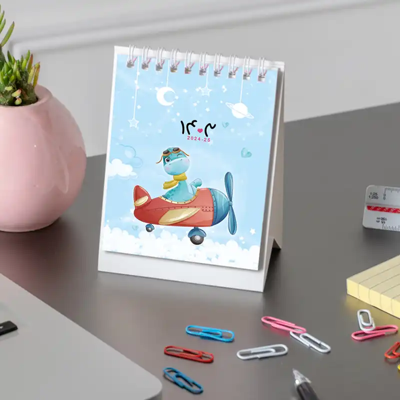 تقویم رومیزی سال 1403 طرح دایناسور فانتزی مدل خلبان بسته 6 عددی