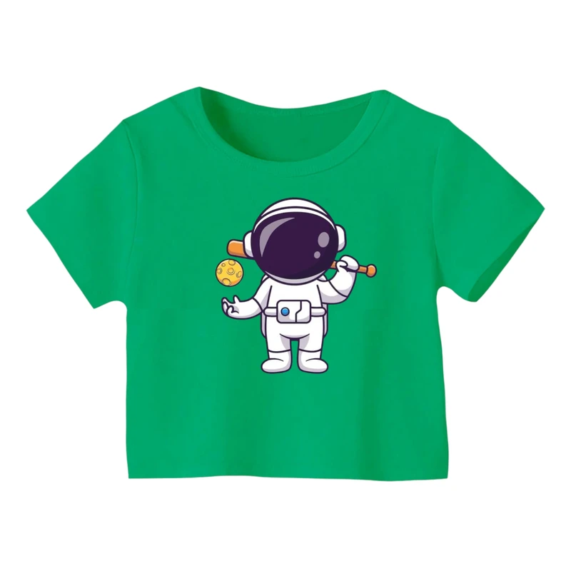 کراپ‌ تی‌شرت آستین کوتاه زنانه مدل فضانورد کد ۳