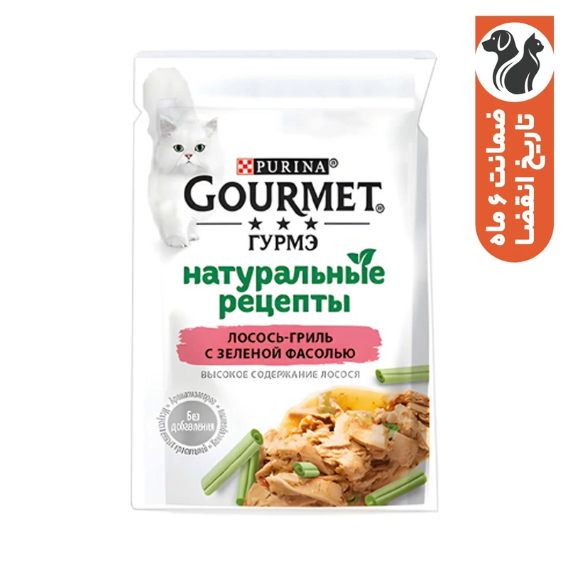 پوچ گربه بالغ گورمت مدل Grilled طعم ماهی سالمون و لوبیا سبز وزن 75 گرم