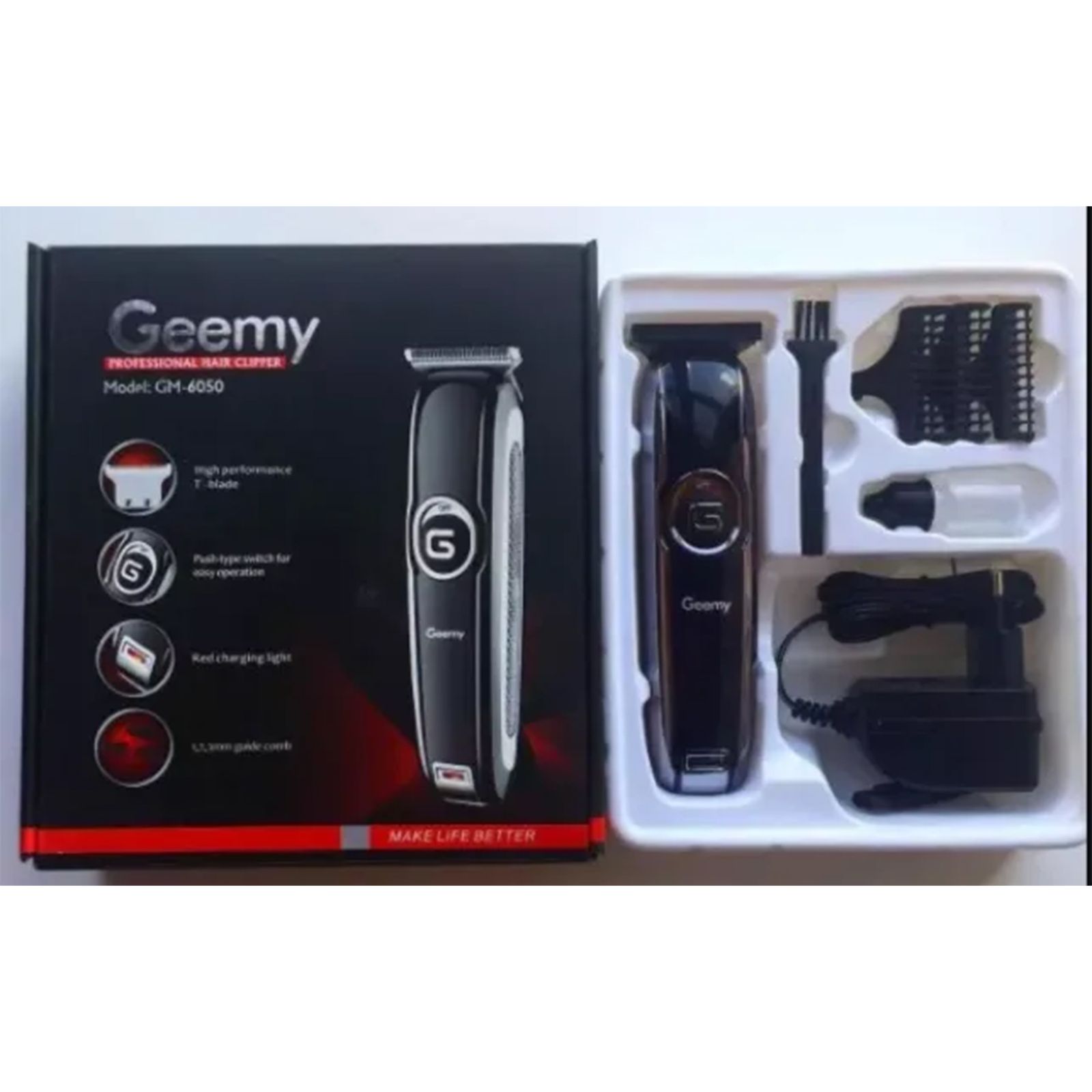 ماشین اصلاح موی سر و صورت جیمی مدل GM-6050، نمایشگر وضعیت باتری، منبع انرژی با برق، تکنولوژی اصلاح به صورت برش مستقیم، اندازه اصلاح 0.1 میلی‌متر، به‌همراه روغن، برس تمیزکننده -  - 10