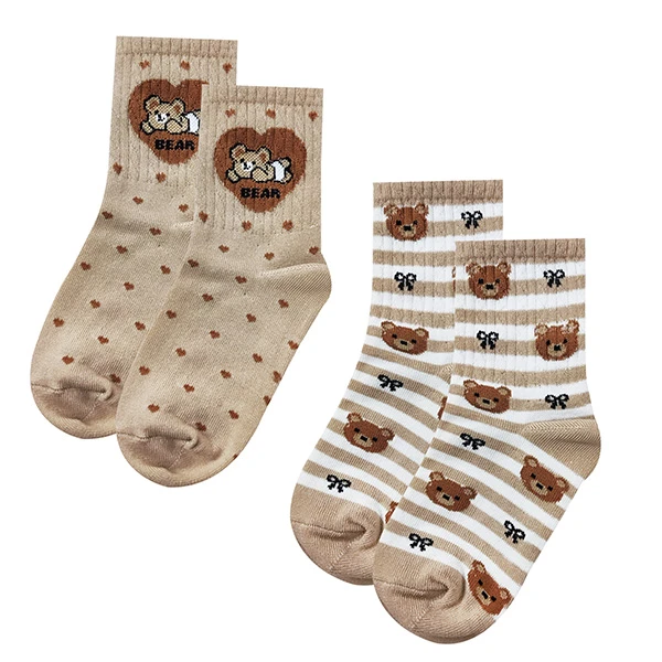 جوراب ساق بلند دخترانه تن پوش هنگامه مدل پنبه کش اسپرت خرسی بسته 2 عددی