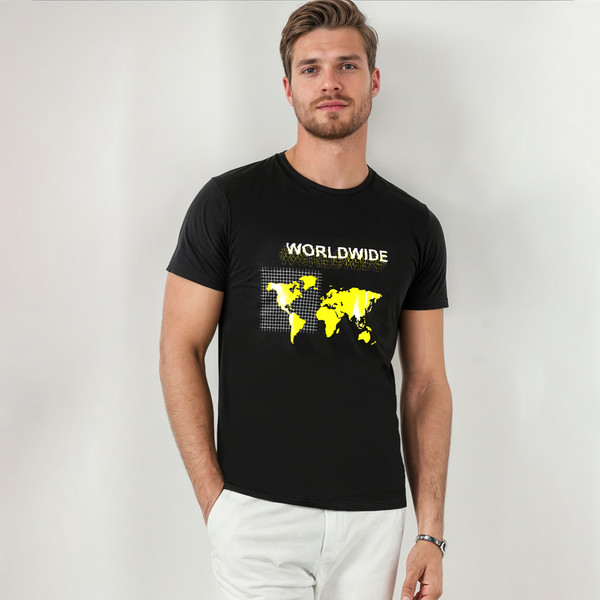 تی شرت آستین کوتاه مردانه موها فیتنس مدل WORLD WIDE