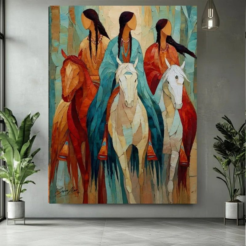 پوستر پارچه ای طرح مخمل سوارکاران مدل بومی کد BK25041