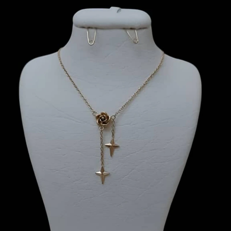 گردنبند زنانه مدل گل رز ستاره دار
