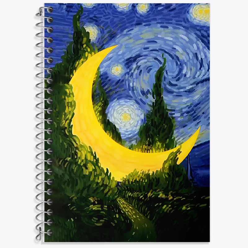 دفتر زبان 50 برگ خندالو مدل سه خط طرح شب پر ستاره کد F5064