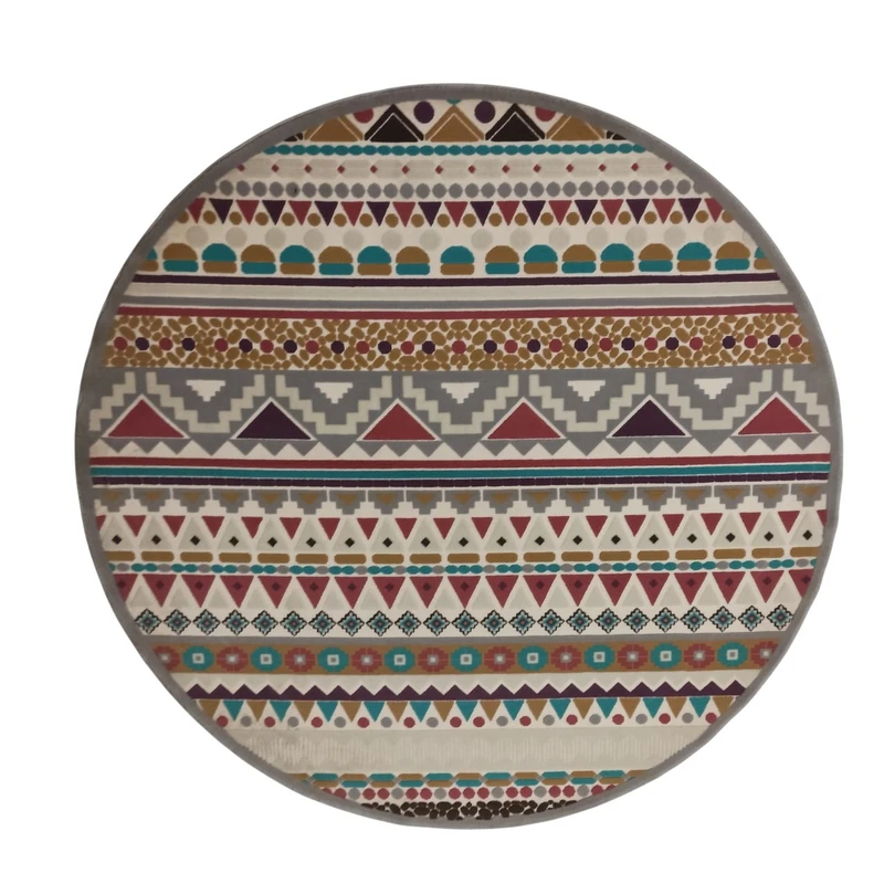 فرش ماشینی 500 شانه زمینه الوان حاشیه نقره‌ای مدل گرد فانتزی نقش برجسته طرح گلیم