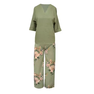 ست تونیک و شلوار زنانه مدل لینن خنک گلدار