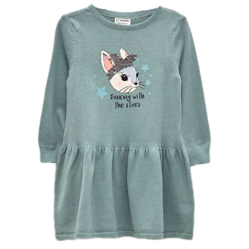 پیراهن بافت دخترانه ال سی وایکیکی مدل خرگوش کلاه پولکی