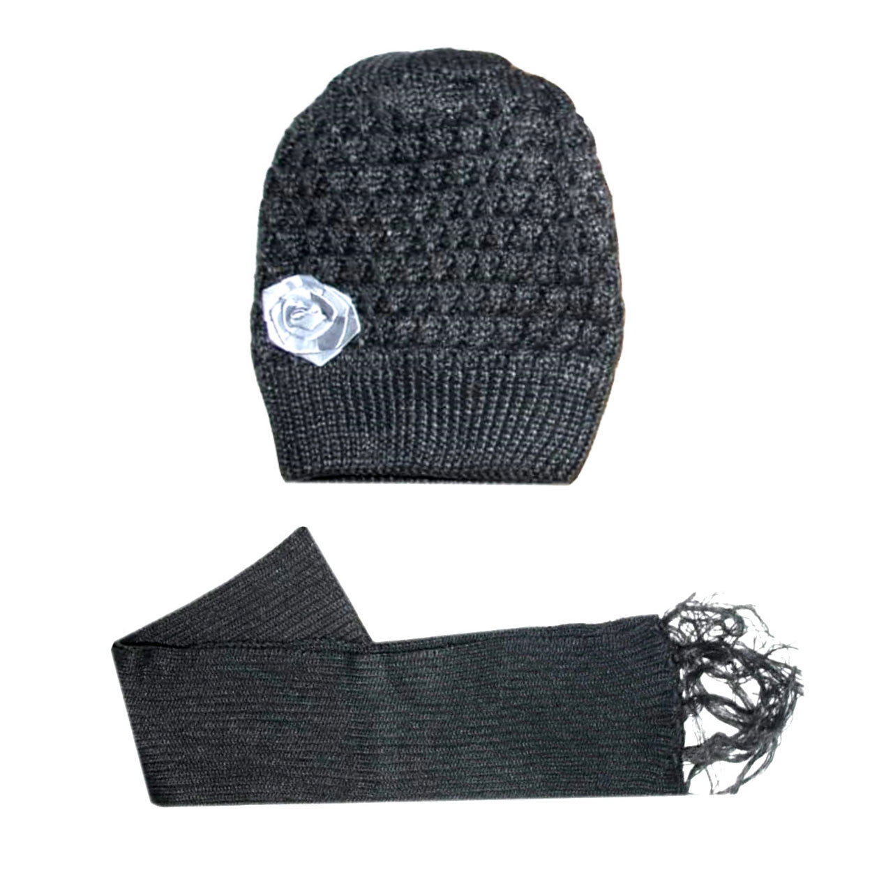 ست کلاه و شال گردن بافتنی بچگانه مدل  Flower1