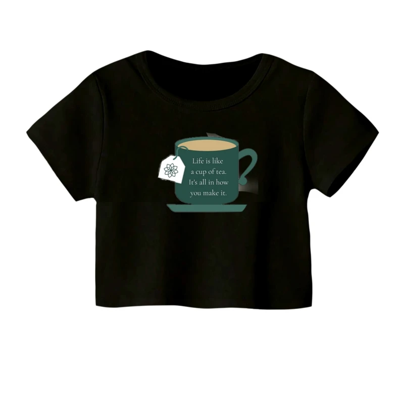 کراپ‌ تی‌شرت آستین کوتاه زنانه مدل چای