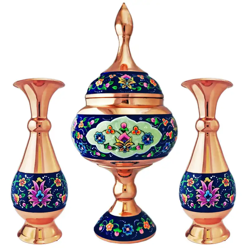 ست 3 تکه گلدان و شکلات خوری مسی مدل پرداز کد JR-1623