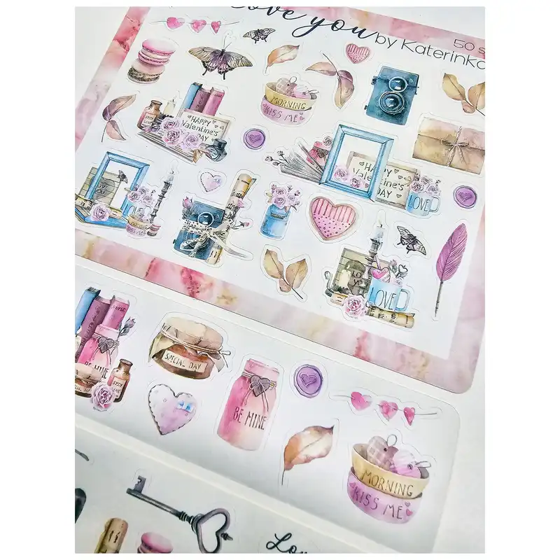 برچسب کاترینکا طرح برش خورده بولت ژورنال و اسکرپ بوک مدل LOVE YOU بسته 50 عددی