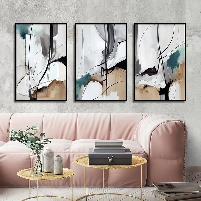 تابلو بکلیت طرح نقاشی خطوط مدل شاین اکلیلی B-3140 مجموعه 3 عددی