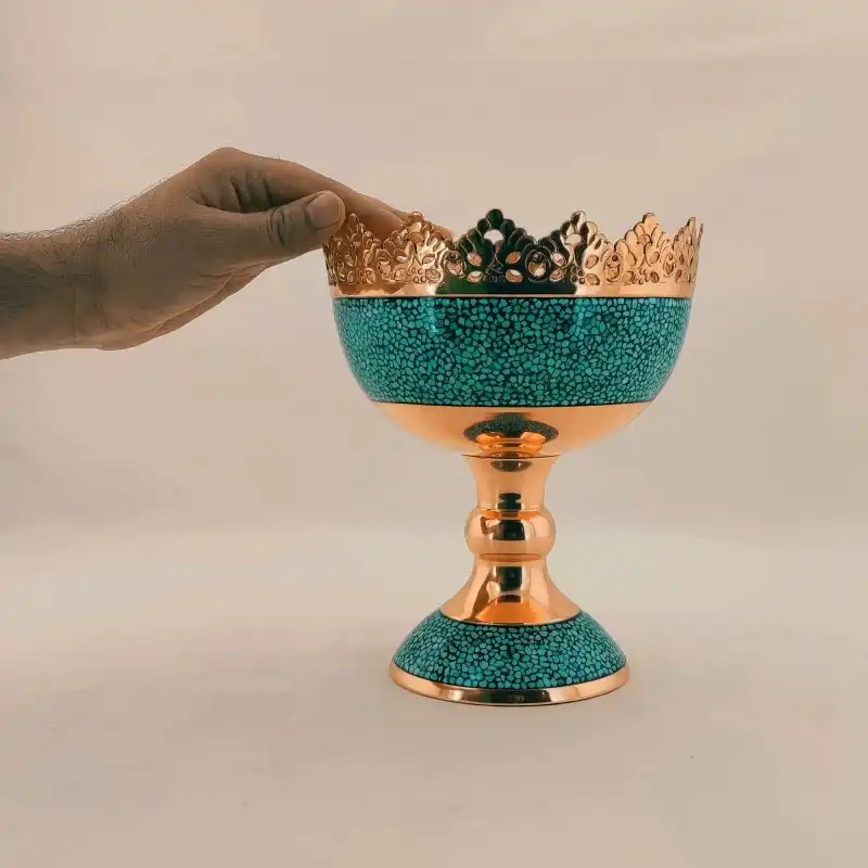 ست سه تکه گلدان و آجیل خوری فیروزه کوبی مدل F065 کد F011