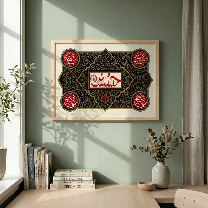 تابلو طرح شهادت امام حسین (ع) مدل G14321 فریم کرم روشن