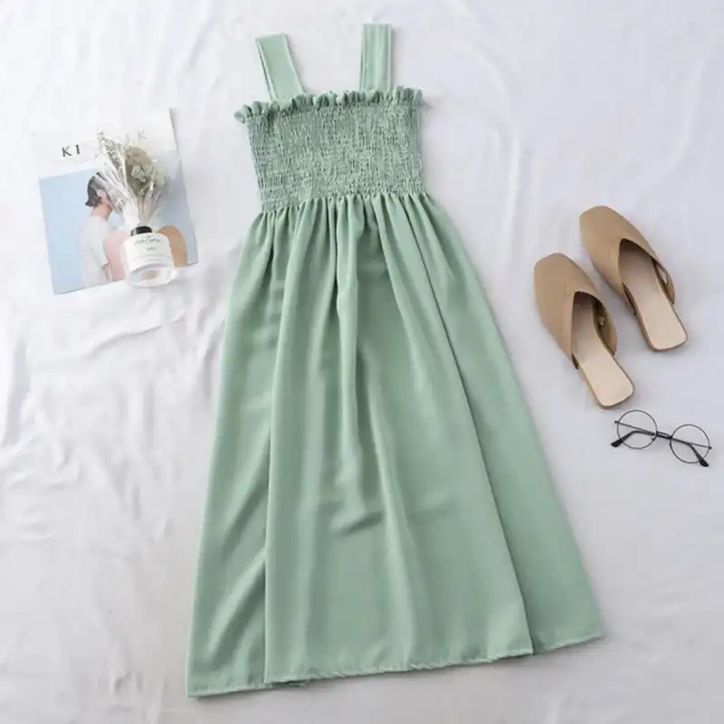 پیراهن زنانه مدل تابستانی کوتاه رنگ سبز