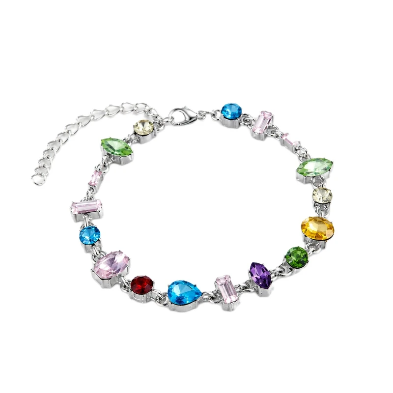 دستبند مهره ای زنانه مدل نگین دار رنگین کمانی طرح Crystal