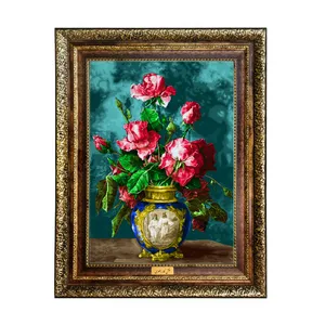 تابلو فرش ماشینی نقش نگار رضوی طرح گل کد 455KH