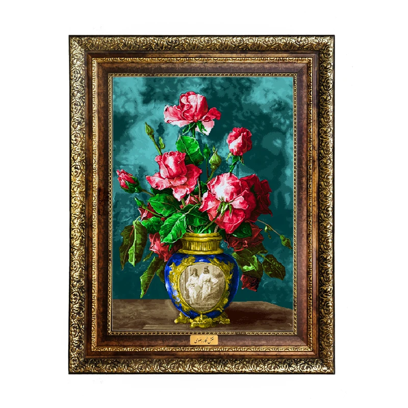 تابلو فرش ماشینی نقش نگار رضوی طرح گل کد 455KH