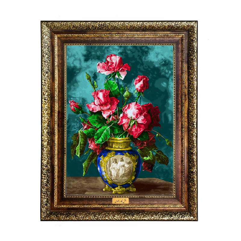 تابلو فرش ماشینی نقش نگار رضوی طرح گل کد 455KH