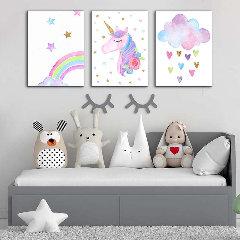 تابلو شاسی کودک مدل دخترانه یونیکورن کد UNC9 مجموعه 3 عددی