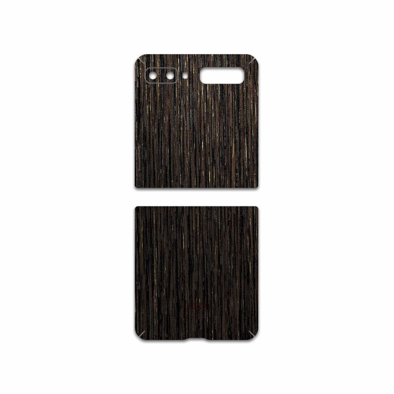 برچسب پوششی ماهوت مدل Dark-Gold-Stripes-Wood مناسب برای گوشی موبایل سامسونگ Galaxy Z Flip