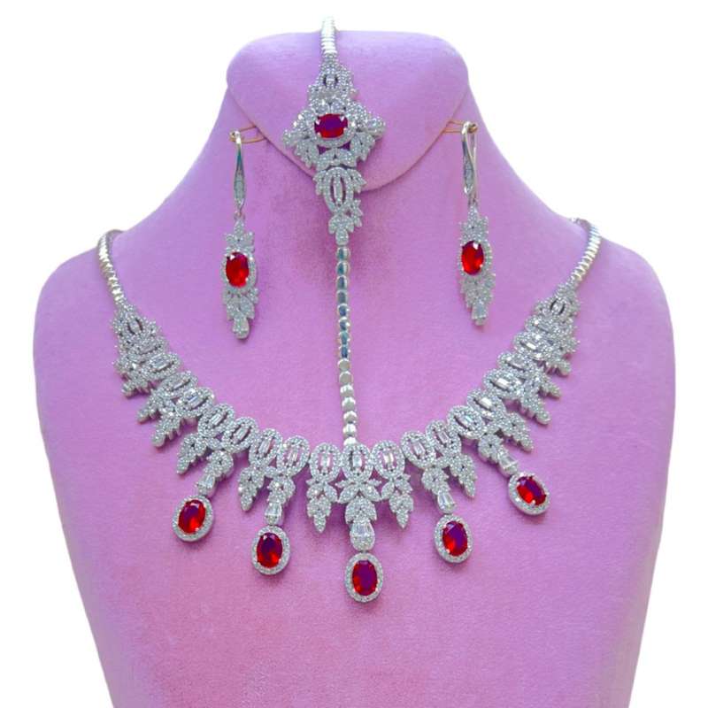 نیم ست نقره زنانه مدل اشکی یاقوت کد 0184