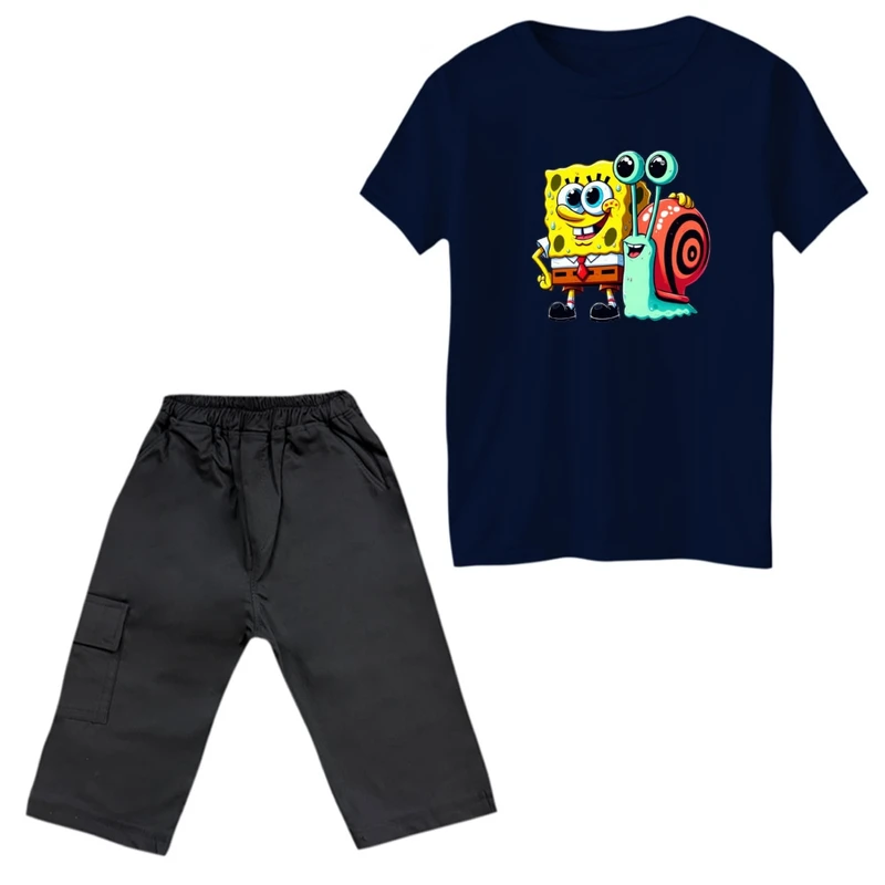 ست تی‌شرت و شلوارک پسرانه مدل باب اسفنجی کد 1
