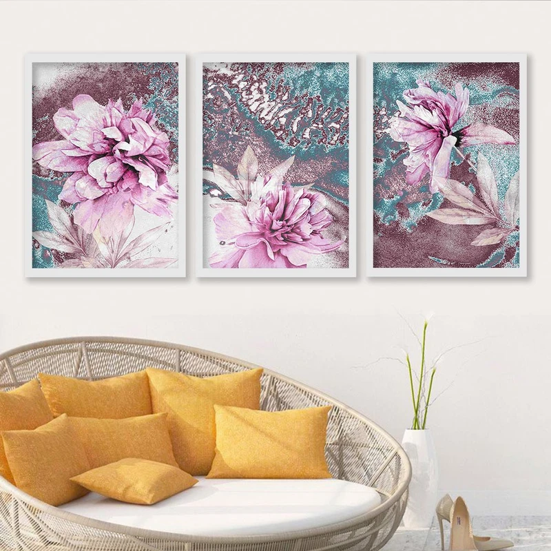 تابلو صبا طرح مدل گل کد SH-G-1w مجموعه 3 عددی