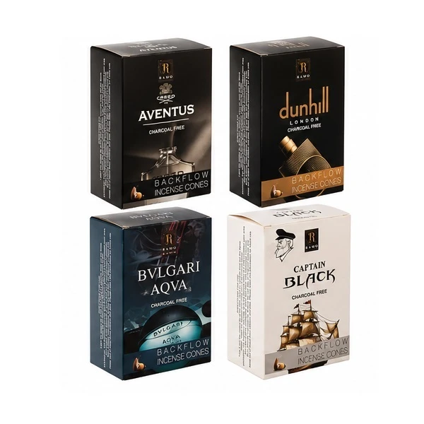 عود رامو مدل آبشاری رایحه دانهیل و اونتوس و کاپیتان بلک و بولگاری ۴ بسته ۱۰ عددی